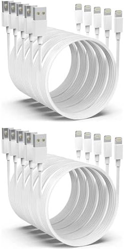 10 Pack 2m Long Data Transfer Charger Charging USB Cable Cord for Apple iPhone iPad iPod Bulk White TPE Plastic