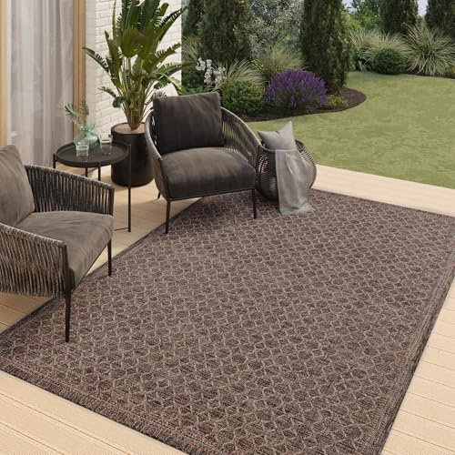 TAPISO Melissa Teppich Outdoor Braun Dunkelbraun Flachgewebt Indoor Küche Flur Wohnzimmer Balkon Terrasse Modern Sisal Kurzflor ÖKO-TEX 240 x 300 cm