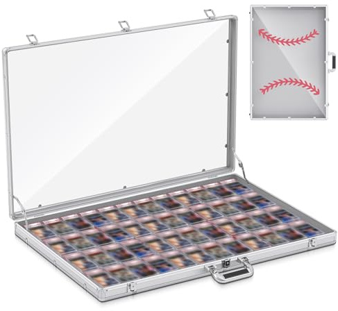 Memorywuu Messe-Vitrine, 86,4 x 55,9 cm, Aluminium, verschließbar, Tischvitrine für Sammelkarten, Sportkarten, Schmuck, leicht, tragbar für Ausstellungen, Sammlerstücke (Silber, Baseball)
