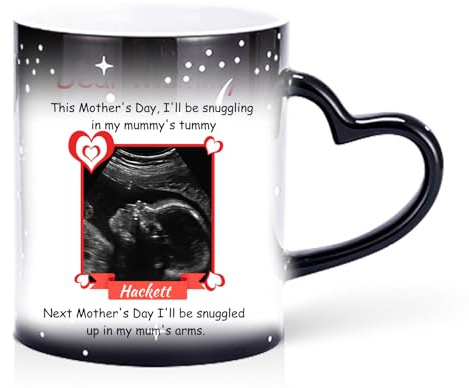 FPFNFSVI Personalisierte Ultraschall-Foto-Kaffeetasse mit Farbwechsel, individuelle Zaubertasse mit Foto und Text, Fototasse mit herzförmigem Henkel, Muttertagsgeschenk, 13oz
