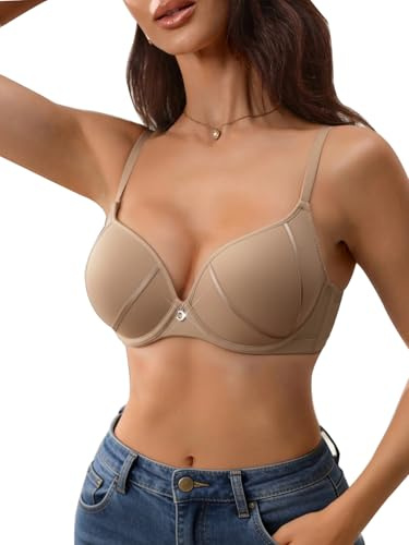 Awinclo Women's Push Up Bra Contrast Trim Underwire Support Smooth Seamless Cups Adjustable Straps Everyday Lingerie