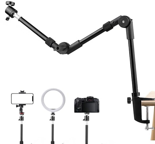 Soporte para cámara web, soporte para cámara de 22 pulgadas, cuello de cisne plegable con tornillos de 1/4 pulgadas para cámaras DSLR, Logitech Webcam, luz de anillo, proyecto, cámara de mano, Gopro