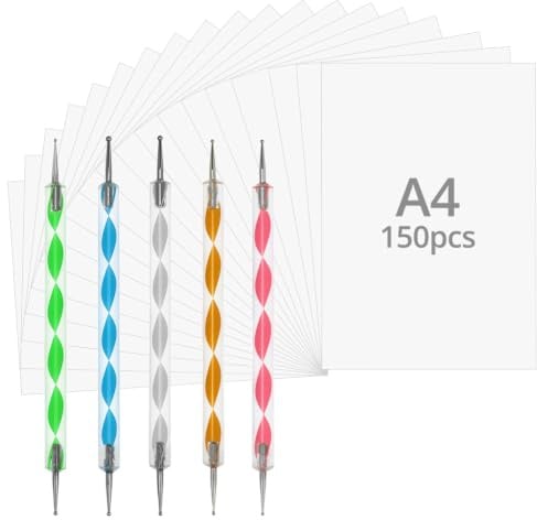 QWORK® 150 Blatt Weiß Kohlepapier A4, Transferpapier Set mit 5 Prägestiften, Hochpräzises Pauspapier für Malerei, Sticken & Basteln