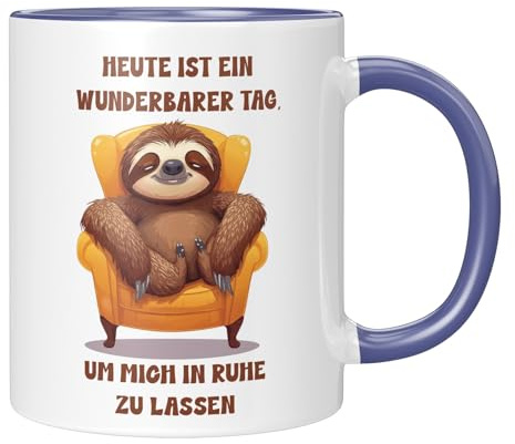 LIEBTASTISCH - Tasse mit Spruch Heute ist ein wunderbarer Tag - Lustiges Faultier Motiv - Kaffeetasse - Geschenk fuer Frauen - Scherzgeschenk - Blau