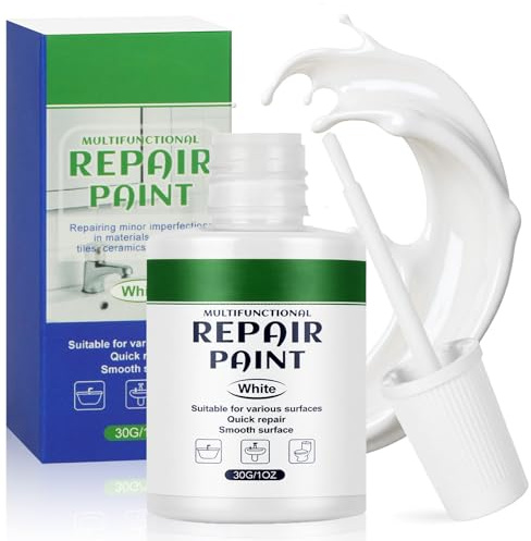 Aomig Emaille Reparatur Lack, Wasserfest Fliesenlack Badezimm, Emaille Reparatur Lack, Weißer Fliesen Lackstift, Geeignet für Fliesenlack,Badewannen, Toiletten, Wände, Duschen usw (30 ML)