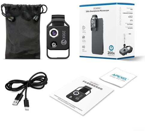 200-faches Mikroskop-Handyobjektiv mit CPL-Filter und 6 LED-Leuchten für detaillierte Beobachtung, Schmuckanalyse von Pflanzen, Insekten, USB-C-wiederaufladbare Lupe für Smartphone (schwarze CPL)