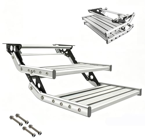 Hopfällbar Husvagnstrappa, 2 Steg, Manuell, Halkfri, Aluminiumlegering, LED-lampa, för Husvagnsingång, 200 kg