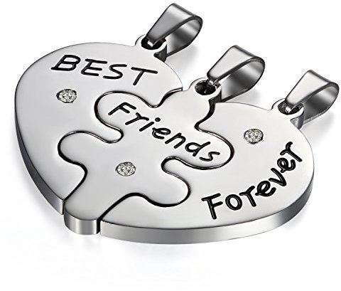 JewelryWe Schmuck 2 Freundschaftsketten Edelstahl Best Friends Forever Herz Puzzle Partner-Anhänger mit 45cm Kette Halskette für Damen Herren Valentinstag Paar Geschenk Silber