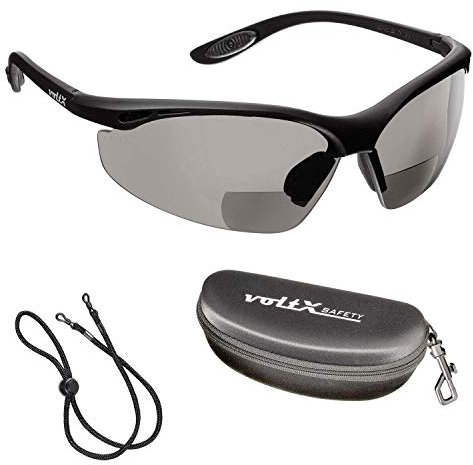 voltX 'CONSTRUCTOR' BIFOCAL Reading Safety Glasses (SMOKE/GRAY +3.5 Dioptre) UKCA & CE EN166F certified/Cycling Sports Glasses includes safety cord + Clamshell Safety Case + UV400 anti fog coated lens