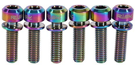 Alomejor 6 Stücke Fahrrad Stem Schraube Titan Legierung Konische Schrauben Screw Top Bolzen mit Unterlegscheiben Set für Berg Fahrrad vorbau(Rainbow)