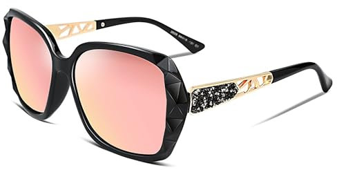 FEISEDY Polarisierte Sonnenbrillen Damen Groß, UV400 Schutz Prickelnd Composite Rahmen Retro Vintage Trendy Sonnenbrillen B2289