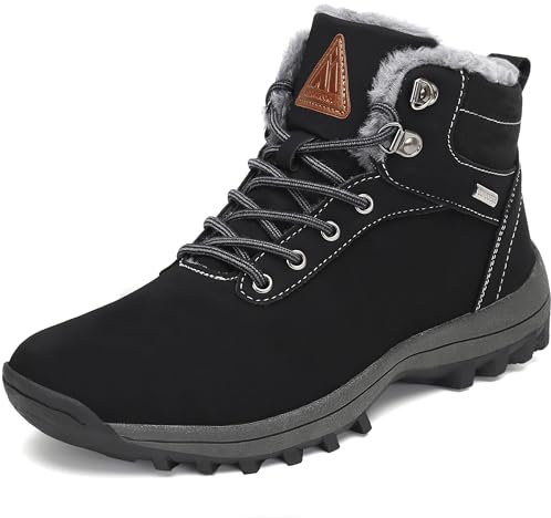 Mishansha Uomo Scarpe Invernali Donna Stivali da Neve Calda Stivaletti Impermeabili da Trekking Nero, 43 EU