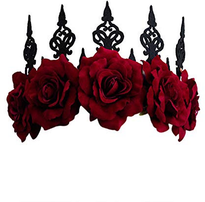 IBLUELOVER Kopfschmuck Gothic Stirnband Boho Krone Halloween Kostüm Zubehör Schwarz Haarreif Braut Hochzeit Blumenkranz Vintage Haarkranz Karneval Fasching Kopfband für Cosplay Festival Make Up