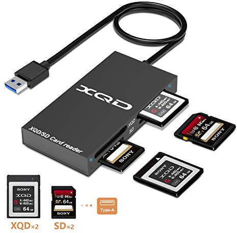 Arkidyn XQD SD Card Reader, 4 in 1 USB 3.0 XQD Memory Card Reader Support Sony G/M Series USB Mark XQD Card, Lexar 2933x/1400x XQD Card,SD Card Compatible with Windows/Mac OS System【Upgraded Version】