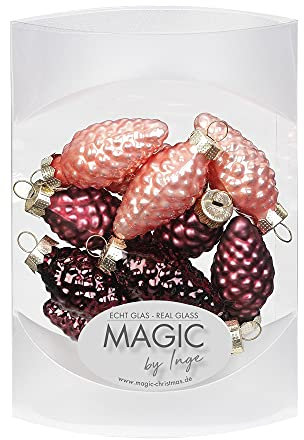 MAGIC 12 Zapfen 4,5 cm Glas Weihnachtsschmuck Weihnachtsdeko Christbaumkugeln Christbaumschmuck 45mm (Vintage Rose (Bordeaux weinrot rosa))