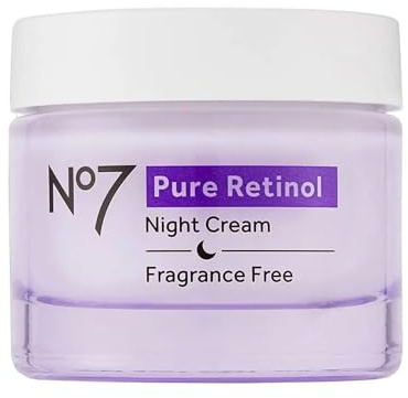 No7 Pure Retinol Night Cream - Collagen-Boosting Retinol Cream that Visibly Smoothes, Plumps & Firms Complexion - Dermatologist Approved & Fragrance-Free (1.69 Fl Oz)