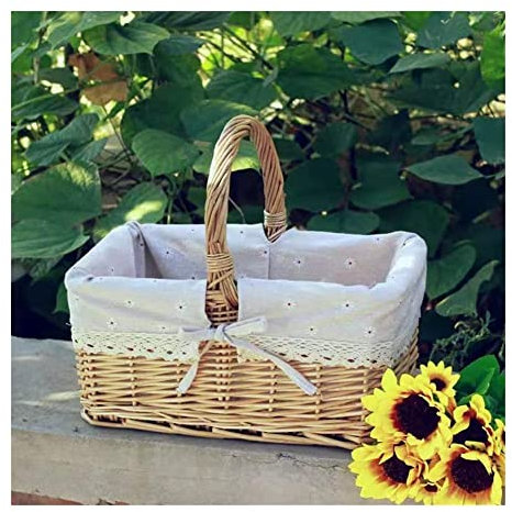 OPYTR Picknick-Rucksack 30 * 20 * 16 cm Quadrat Weiden Willow Picknickkorb Korb Einkaufskorb Bag mit Deckel und Blumenliner for Camping Picknick im Freien Reisecamping (Color : C, Größe : 30cmX20cm)