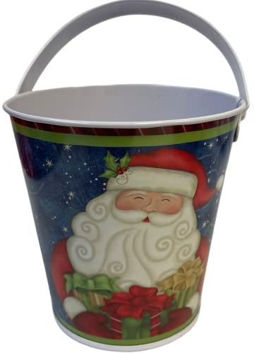 KOMIRO Xmas Christmas Theme Gift Tinplate Metal Cookie Box - Portable Snack & Pastry Storage Containers - Navy Blue Santa Tin Bucket