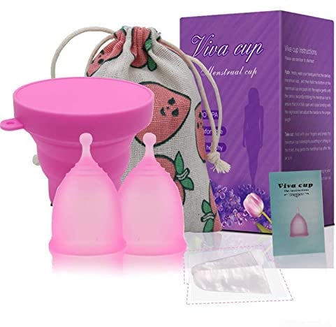 Aomiduo Coppetta Mestruale Morbida Kit 2 Pezzi S+S Lavabili Sterilizzatore Silicone Medico Coppette Mestruali Medicale Riutilizzabile 12 Ore 25ml Ideale Per Principiante (tazza da viaggio presentata)