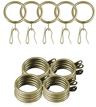 LEONTOOL 30 Stück Vorhangringe aus Metall und 40 Stück Vorhanghaken aus Metall, 30 mm Innendurchmesser, grüne Bronze, Vorhang, Schiebeösen