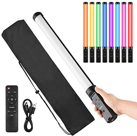 Andoer Tubo de luz RGB de Mano Batería Integrada Varita de Luz de Video LED 3200K-5500K Regulable 9 Efectos de Iluminación Coloridos Batería Incorporada con Control Remoto para Vlog Fotografía