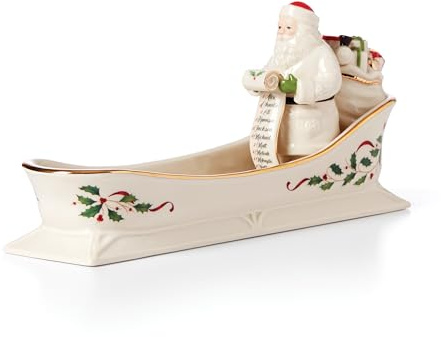 Lenox 894187 Holiday Santa Sleigh Cracker Tray, Porcelain, Red & Green
