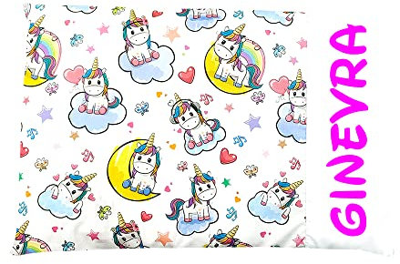 Taie d'oreiller personnalisée avec nom pour coussin de lit enfant 40 x 60 cm, idée cadeau (UNICORNO)
