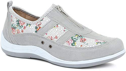 Pavers Womens Wide Fit Leather Arch Support Trainers Grey Floral Size 4