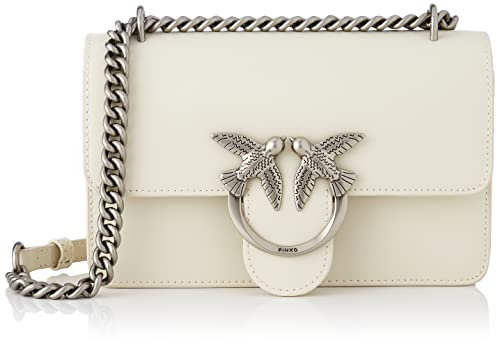 Pinko Damen Love One Mini Dc Vitello Seta Tasche, Z14o_White Silk-Old Silver