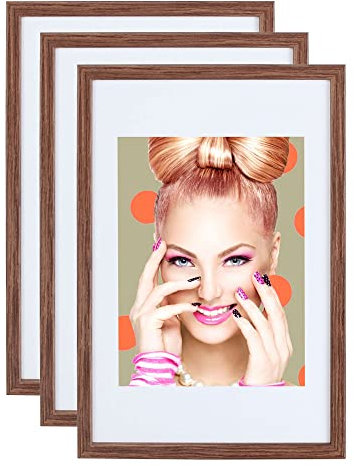 IDEAL TREND 3er 5er Set Holz Bilderrahmen Lifestyle Plexi Foto Rahmen Collage Wanddeko Poster S111: Farbe: 3er Pack Braun | Format: 40x40