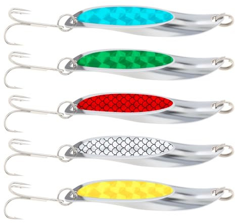 OriGlam 5 esche da pesca cucchiai da pesca, trote percalde esche rotanti cucchiai, metalli duri esche rotanti esche da pesca esche rotanti