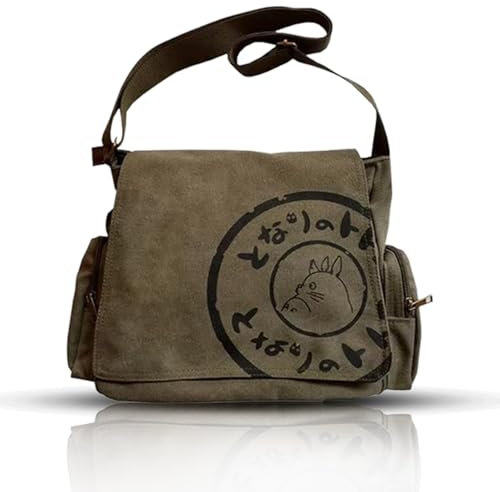 Bolsas de mensajero japonesas de lona My Neighbor Totoro 2012 con múltiples bolsillos (caqui), Caqui