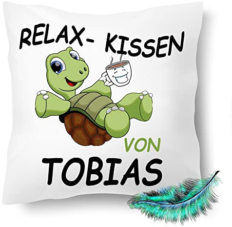 Print Deluxe Lustig bedrucktes Relax Kissen personalisiert mit Namen, Schildkröte und Spruch |Geschenk, Kuschel Dekokissen, Zierkissen 40X40| Kissenbezug (ohne Kissenfüllung)