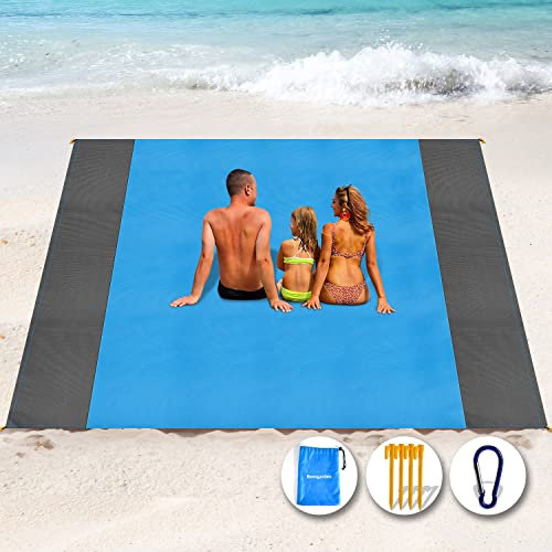 Henrycares Stranddecke Super Groß 275cm x 300cm für Strandurlaub Reisen Camping, Leicht und Tragbar, Schnelltrocknend Sandfrei und Wasserdicht - Blau