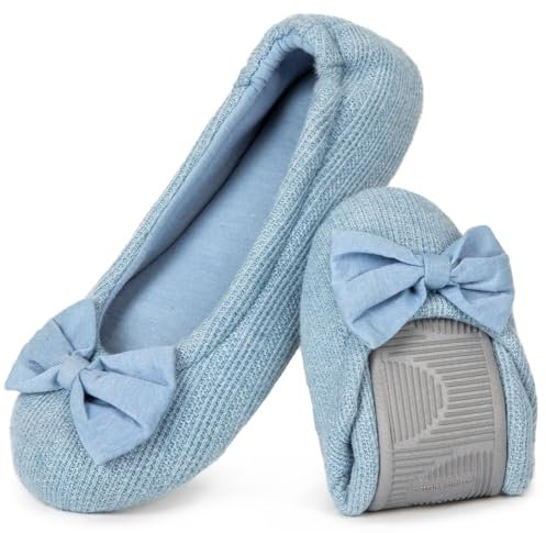 EverFoams Women's Ballerina Slippers Lightweight Comfy Memory Foam House Shoes with Stretchable Heel Design, Blue, 5/6 UK