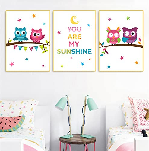 CULASIGN 3er Set Kinderzimmer Poster Bilder Eule Wandbilder Tiere Babyzimmer Wandposter Mädchen Jungen Boho Deko Dekoration (30x40cm)