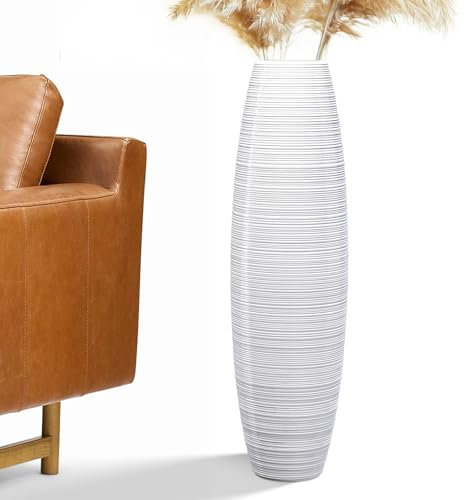 Rocendlor Hohe Bodenvase, 70 cm, Bodenvase, robust und luxuriös, hohe Vasen für Landhausdekoration, Wohnzimmer, weiße Harzvasen