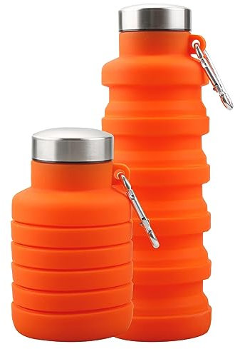 GLADFRESIT Collapsible Travel Water Bottle, 500ml Silicone Foldable Water Bottle with Carabiner, Portable Leakproof Bottle for Gym Hiking Camping