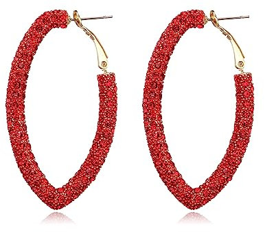 EVER FAITH Sparkly Oval Creolen, Hochzeit party Rot Strass Reifen Ohrringe für Damen Mädchen