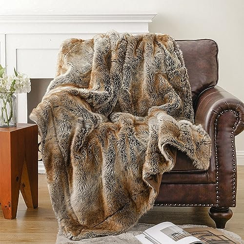 AMZZHAO Luxuriöse Kunstfell Überwurfdecke, Weich Flauschig Kuscheldecke, Seidige Dekorative Felldecke Für Bett, Sofa, Couch, Stuhl
