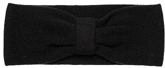 KNITAS Doppellagige Damen Stirnband aus Merino Kaschmirwolle I Winter Strick Haarband Ohrenwärmer Frauen Breites Kopfband I Einen Romantischen Look mit Einem Band - in der Farbe Schwarz- Einheitsgröße