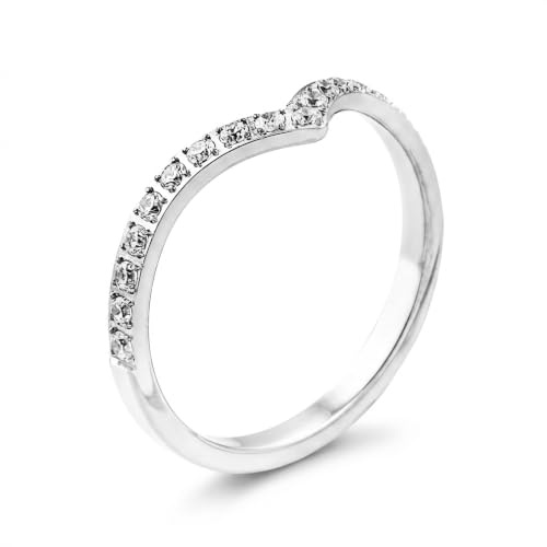 meditoys Edelstahlring mit funkelnden Kristallsteinen, 2,5 mm breiter Damenring, poliert, aus Edelstahl, Farbe: Silber, robust und kratzfest