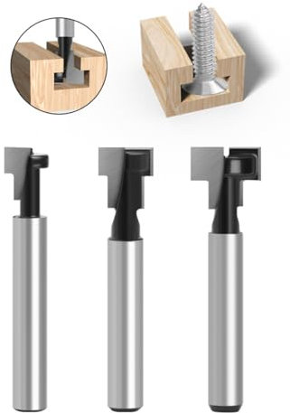INGJIA Fräser Schaft, 3-TLG Fräser Set, Fräser für Oberfräse, Fräsen Werkzeug Set, Nutfräser, 8mm Fräser Schaft Cutter Router,Oberfräse Fräser, t Nut Fräser, Holzbearbeitungswerkzeug Bit