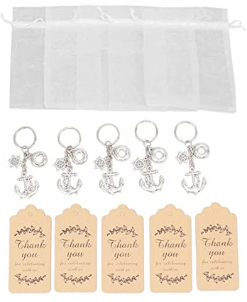 JTLB 24 Ensembles de Porte-clés Ancre pour Cadeaux de Fête avec Sacs Cadeaux à Cordon, étiquettes de Remerciement, Porte-clés Ancre Exquis pour Fête à Thème Nautique