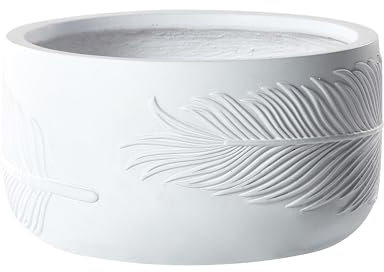 Beliani Maceta Exterior Motivo Hoja Redonda Piedra Fibra Arcilla 43x43x23 cm Blanco Ftero