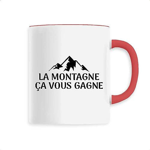 Mug La montagne ça vous gagne - Imprimé en France - Tasse originale en céramique - Cadeau montagne original rigolo (Rouge)