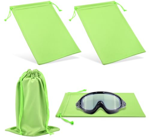 PEUTIER 4St Ski Brillentasche, 27x18cm Mikrofaser Weich Skibrillentasche mit Kordelzug Schneebrillentasche Mikrofaser Tasche für Brillengläser Kameraobjektive Brillenzubehör (Grün)