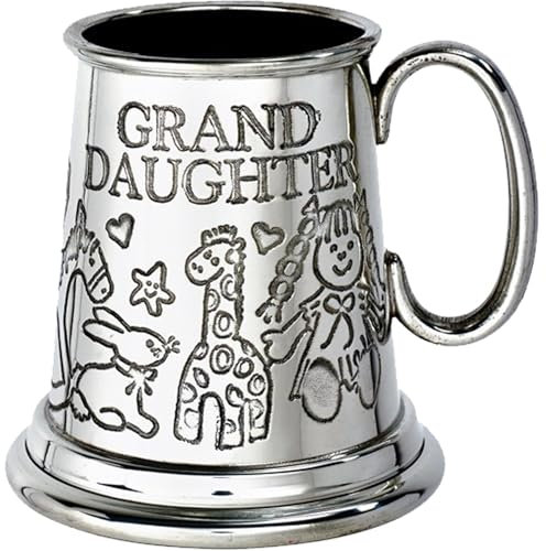 Zinn Krug Viertel Pint Enkelin-Tasse, Tierspielzeug-Design auf der Vorder und Rückseite des Körpers zur Taufe