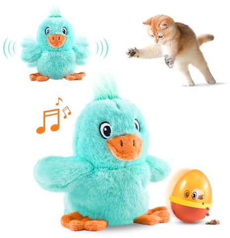 Migipaws Katzenspielzeug,elektrisches Ente-Plüschspielzeug,echte Flattern und Zwitschern,berührungsaktiviert, mit Katzenminze,wiederaufladbar (grün)