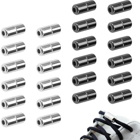 24 Piezas Hebillas Metálicas para Cordones, Hebilla de Cordones Metálica, Cordones de Cápsula Metálica, Cordones Perezoso Cordón Hebilla, para Zapatillas de Deporte, Zapatos Casuales (Negro, Plata)